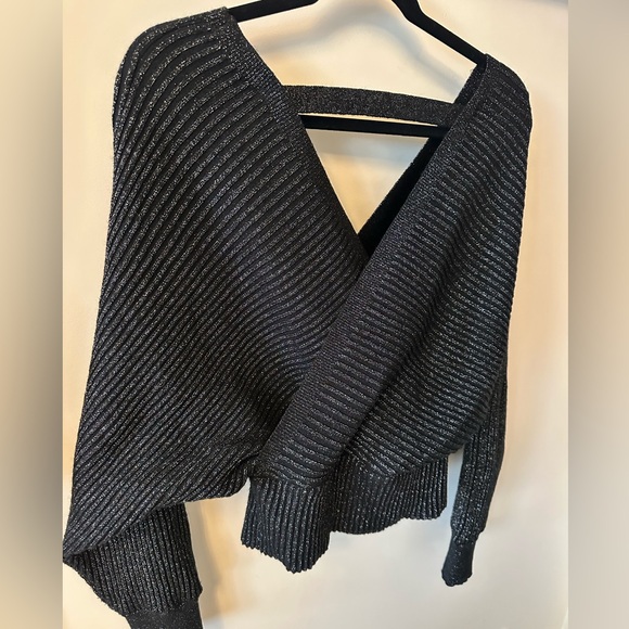 Anthropologie Coco China Glitter Ribbed Knit Black & Silver Sweater - Picture 2 of 5